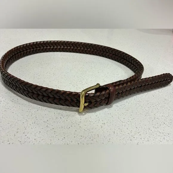 Fossil Vintage Brown Braided Leather Belt Size 34 Brass Buckle LNWT - Picture 5 of 10
